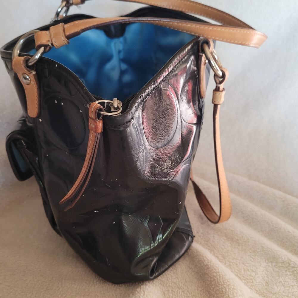 COACH Purse Black Shiny Glossy Patent Leather Shiny Tote Shoulder Purse A+ - Picture 3 of 6